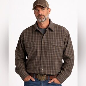 Panhandle 4XL Brown Blue Plaid Western Button Down Shirt Cotton pearl snap